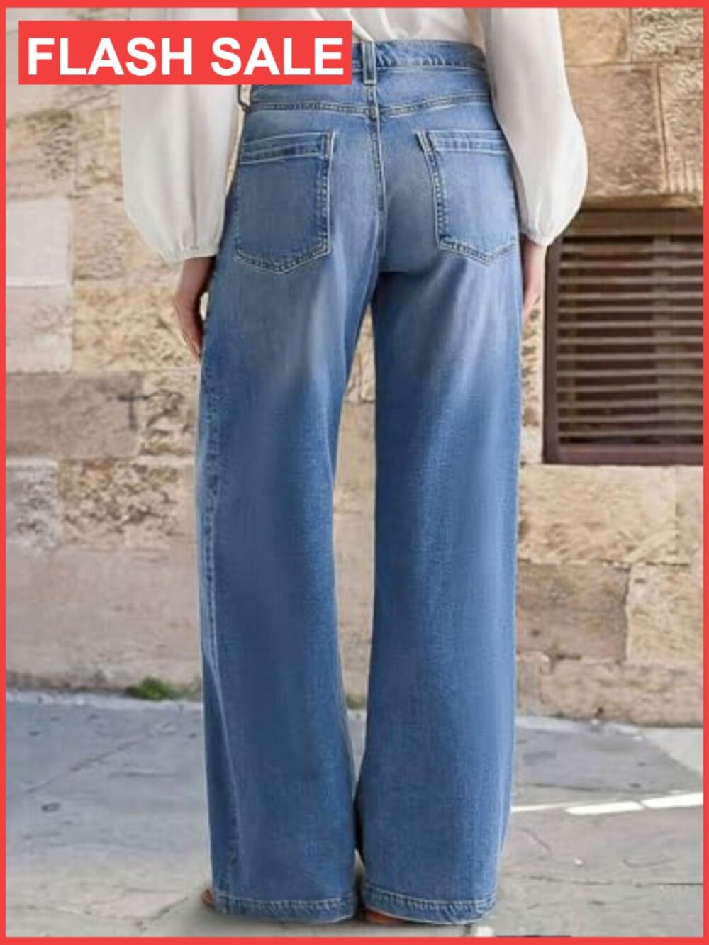 Wide Leg Mid Waist Baggy Jeans Stitch Decor Denim Pants - Picture 3 of 7